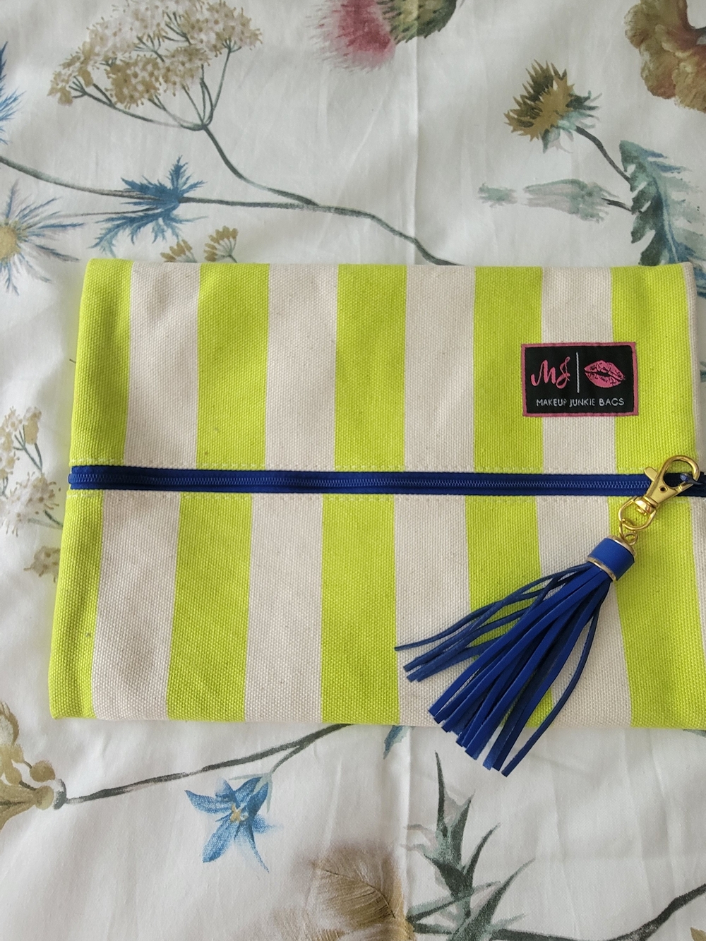 Lime/Neon And Cream Stripe Makeup Junkie Bag